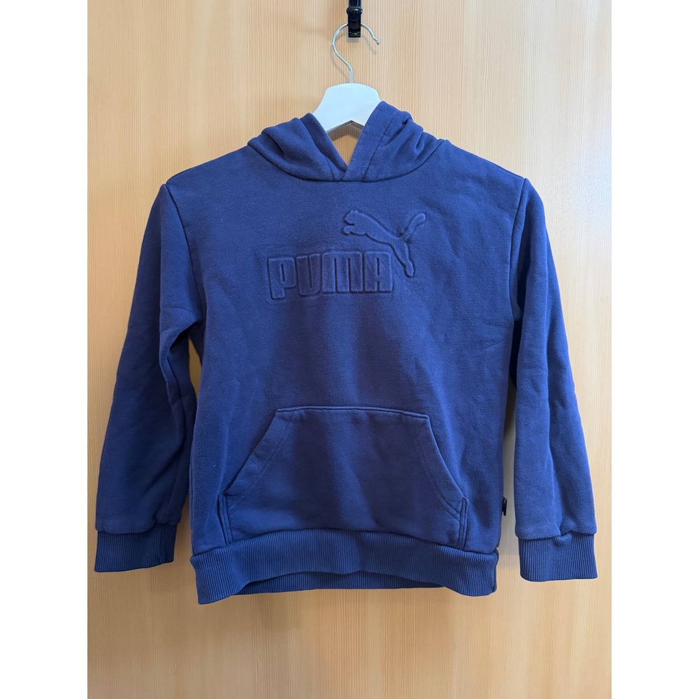Puma Kids Navy Blue Embossed Logo Fleece Hoodie Sweatshirt Boys Size S 7-8
